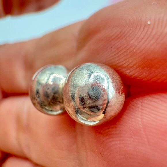 Vintage Sterling Silver 925 Ball Sphere Stud Earrings Patina Acid Tested 8 mm - Picture 5 of 12